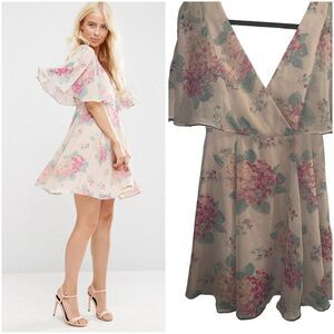 ✨ASOS Wrap Front Angel Sleeve Sz 4 Dress in Pretty Hydrangea Print✨